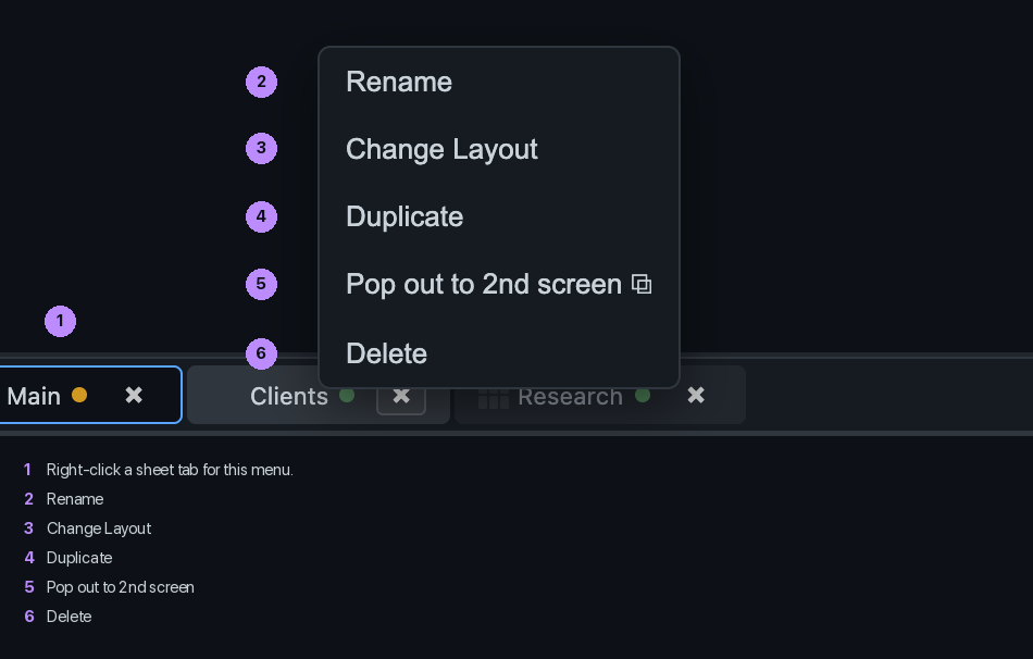 The context menu on a sheet tab
